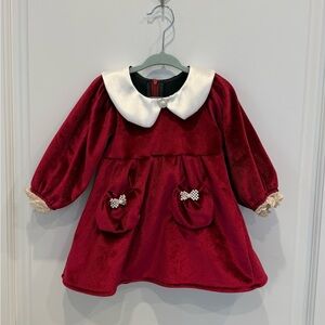 Red Velvet Dress with White Collar